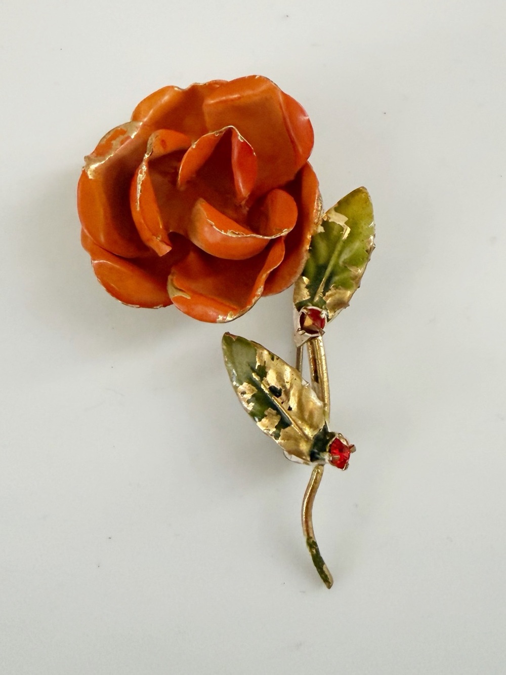 Vintage Orange Rose Flower Gold Tone C Clasp Made In Austria Brooch Pin